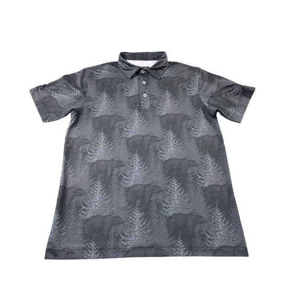 Waggle Polo Shirt Men's Gray Bear All Over Print Golf Performance Size Small - Picture 1 of 4